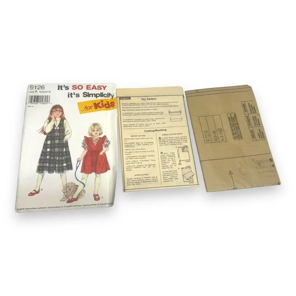 Simplicity 9126 It's‎ So Easy Jumper Girls Sewing Pattern Sz 3 - 8 Uncut Vintage